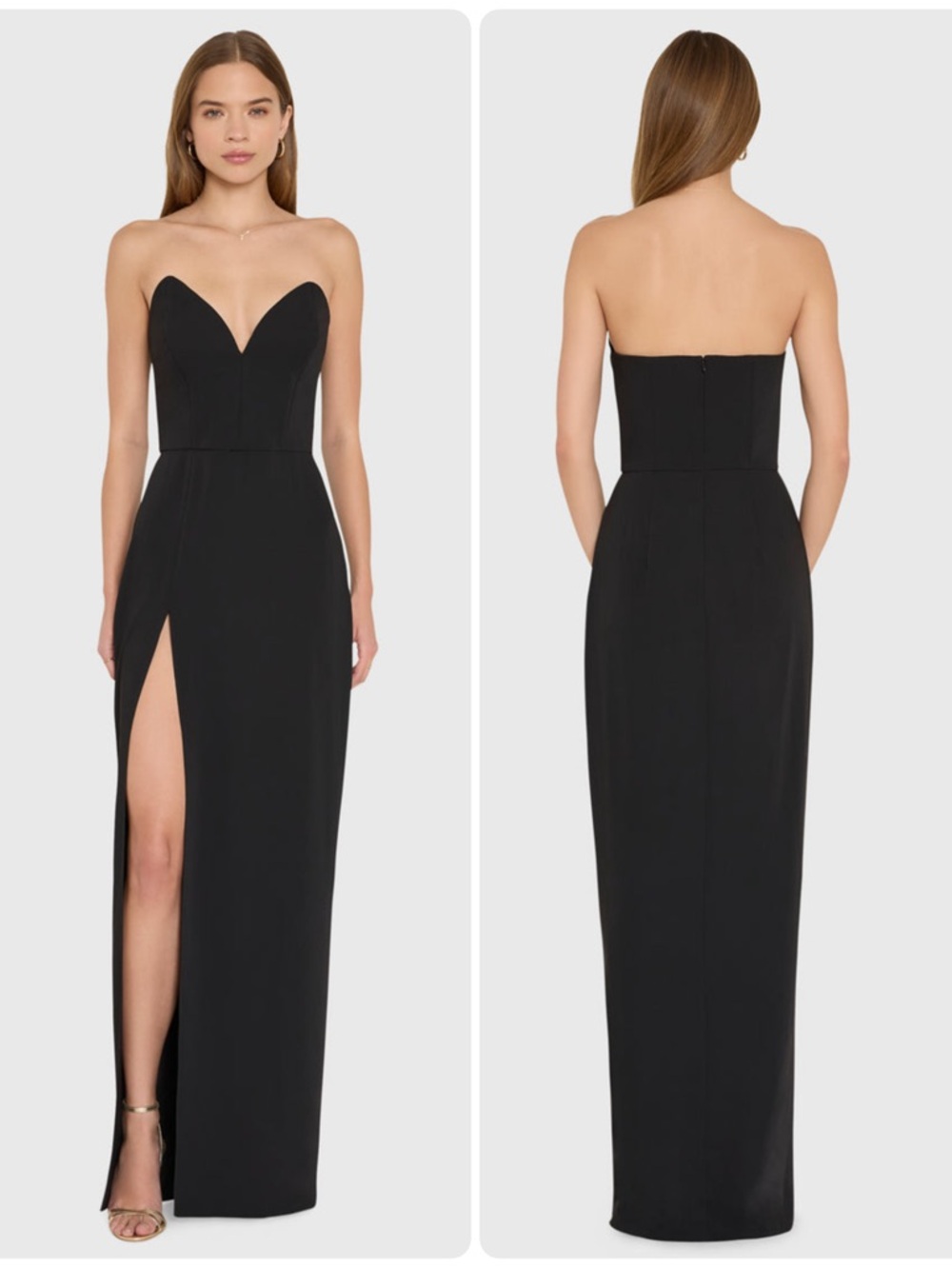 Amanda Uprichard Ailany Strapless Black High Thigh Slit Gown Maxi Dress $268